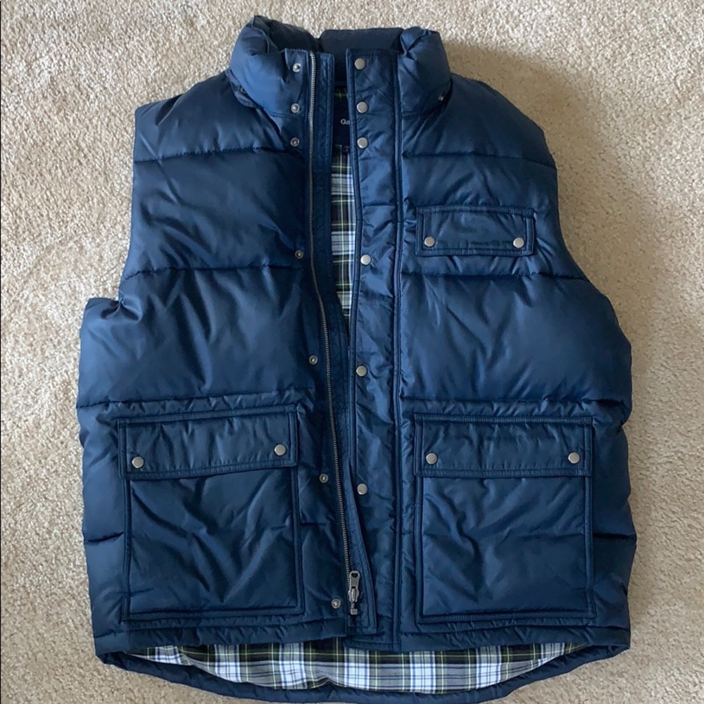 GAP Blue Flannel Lined Puff Vest! Size Large